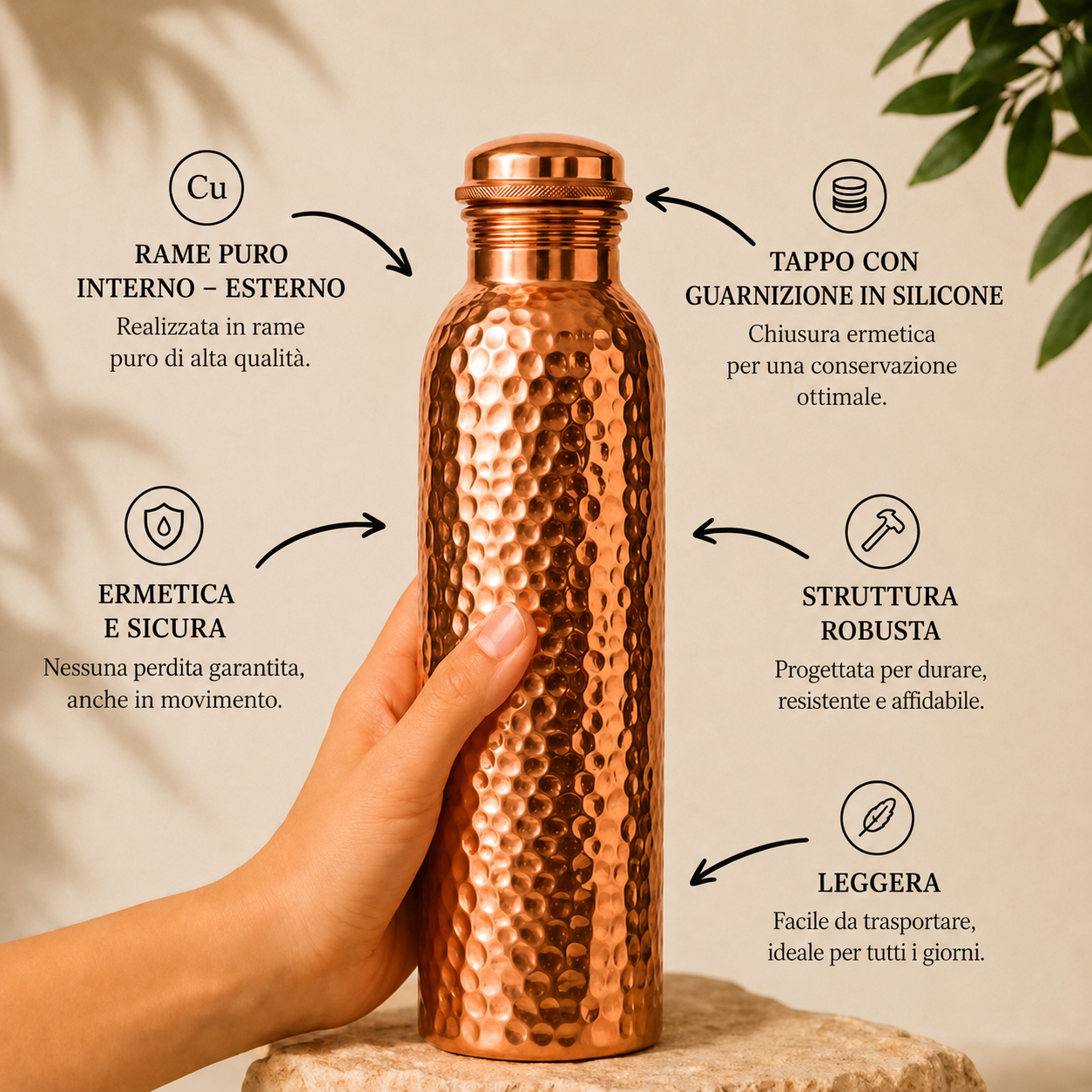 Borraccia in rame – Scudesia™ | L’acqua purificata naturalmente, senza plastica